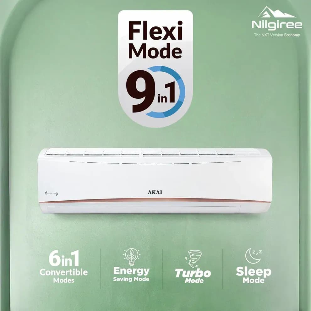 Akai Nilgiree 2 Ton 3-Star Inverter AC, Flexi Mode 9-in-1, Cools at 55°C degrees, 100% Copper,