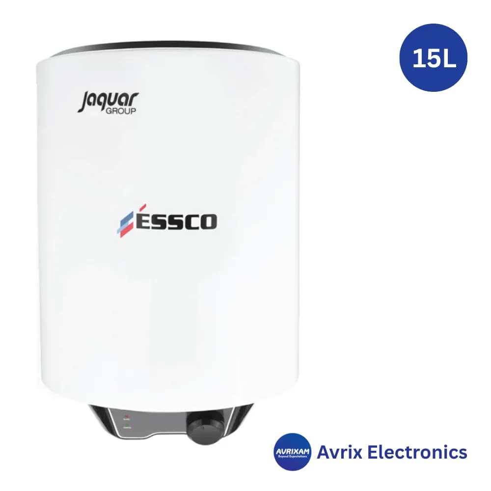 Jaquar ESSCO 15L Vertical Water Geyser Meta Manual Vertical White, Warranty 7Yrs on Tank, 4Yrs on Element, 2 Years on Product, Free Installation - Avrix Electronics