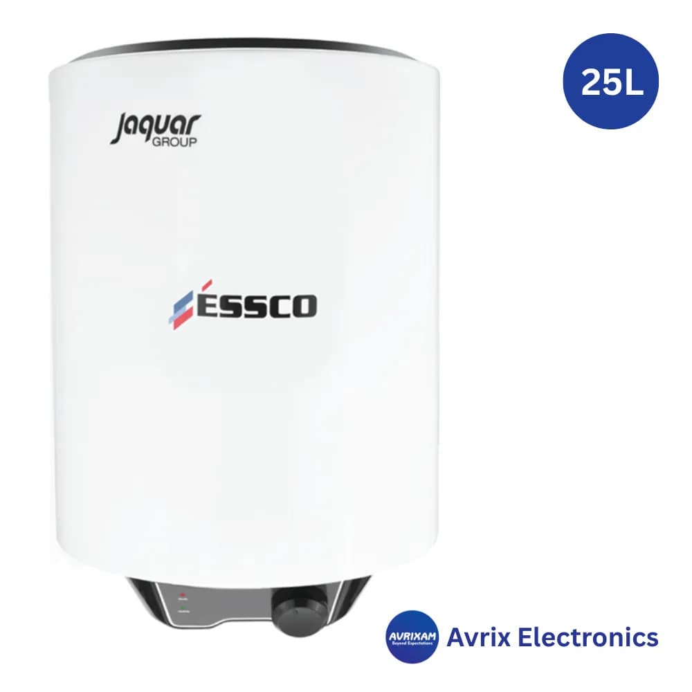 Jaquar ESSCO 25L Vertical Water Geyser Meta Manual Vertical White, Warranty 7 Yrs on Tank, 4 Yrs on Element & 2 Year Product Warranty, Free Installation - Avrix Electronics